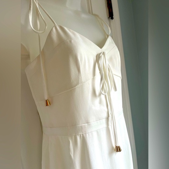 Elle Zeitoune - white tie strap midi ruffled kick-pleat party dress - Small - Picture 6 of 15